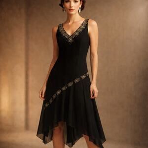 Vtg Y2K Alex Evenings Beaded Dress 10 Whimsigoth Mobwife Formal Sheer Hanky 90s